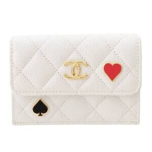 Chanel Matelasse Wallet Caviar Leather Tri fold White